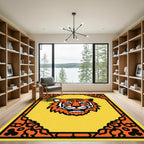 Orange Tiger Face Yellow Border Rug