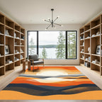 Vibrant Orange Layered Mountain Sunset Rug