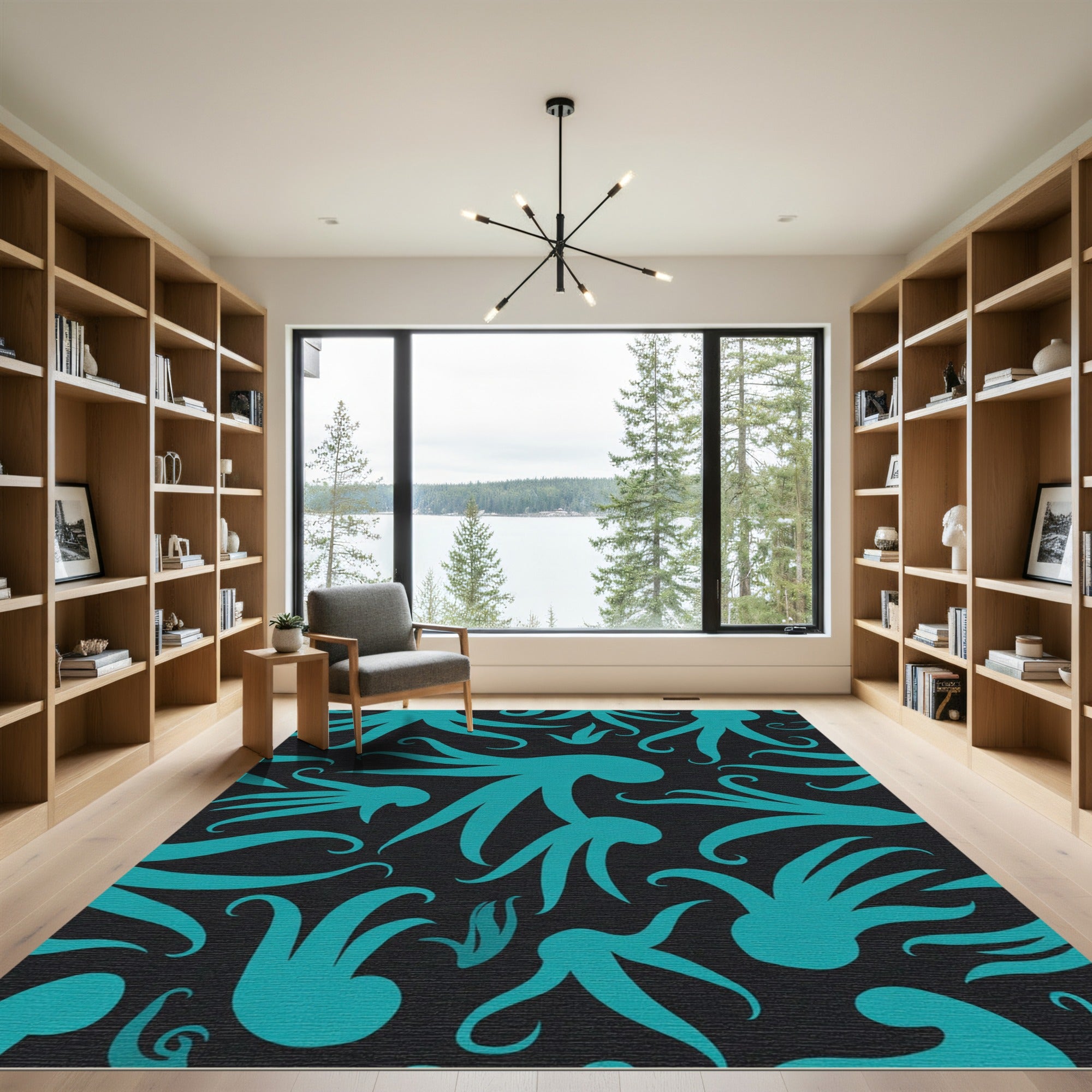 Teal Octopus Abstract Art Rug