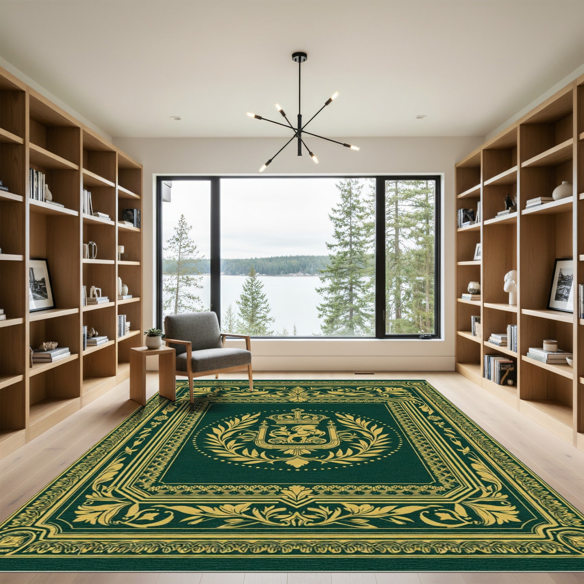 Regal Emerald Emblem Laurel Wreath Rug