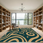 Deep Teal Swirling Stars Rug