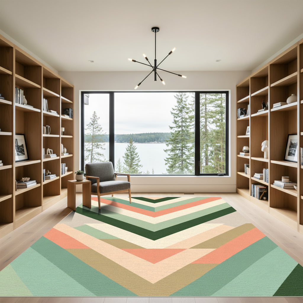 Striped Chevron Peach Mint Geometric Rug