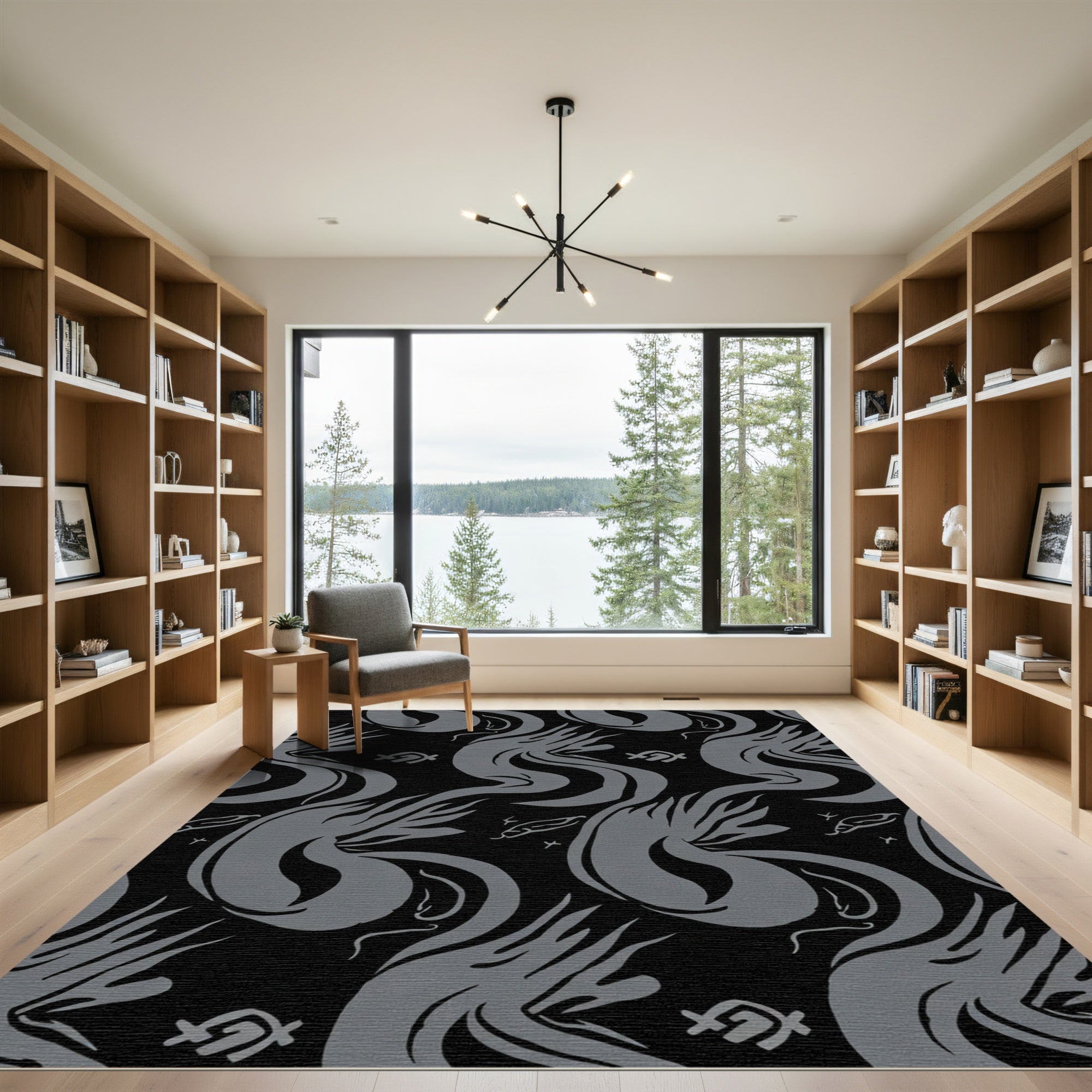 Gray Abstract Flowing Form Rug