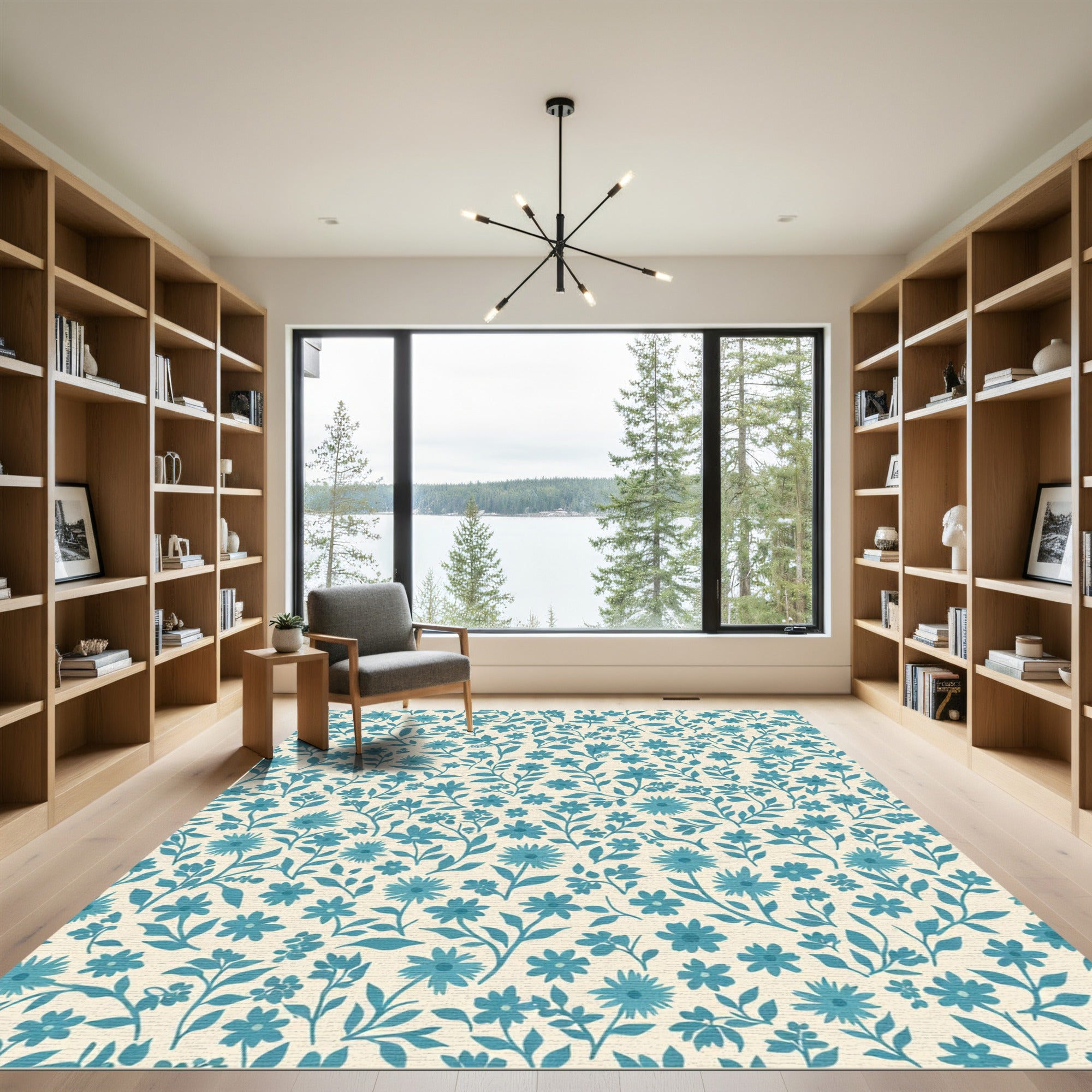 Teal Floral Vine Meadow Rug