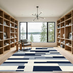 Modern Navy Light Gray Rectangles Rug