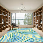 Fluid Blue Yellow Green Swirl Abstract Rug