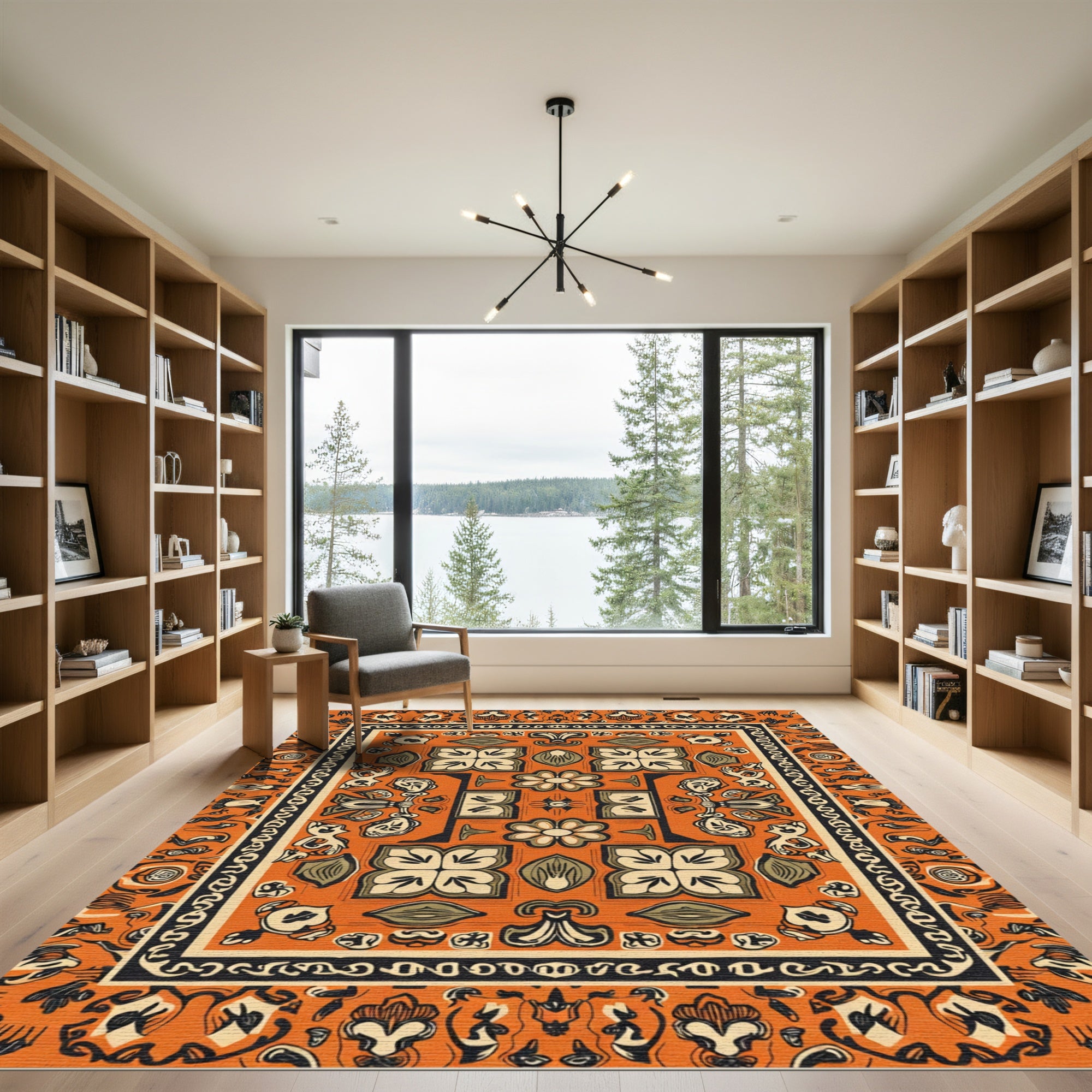 Orange Mid-Century Floral Medallion Rug