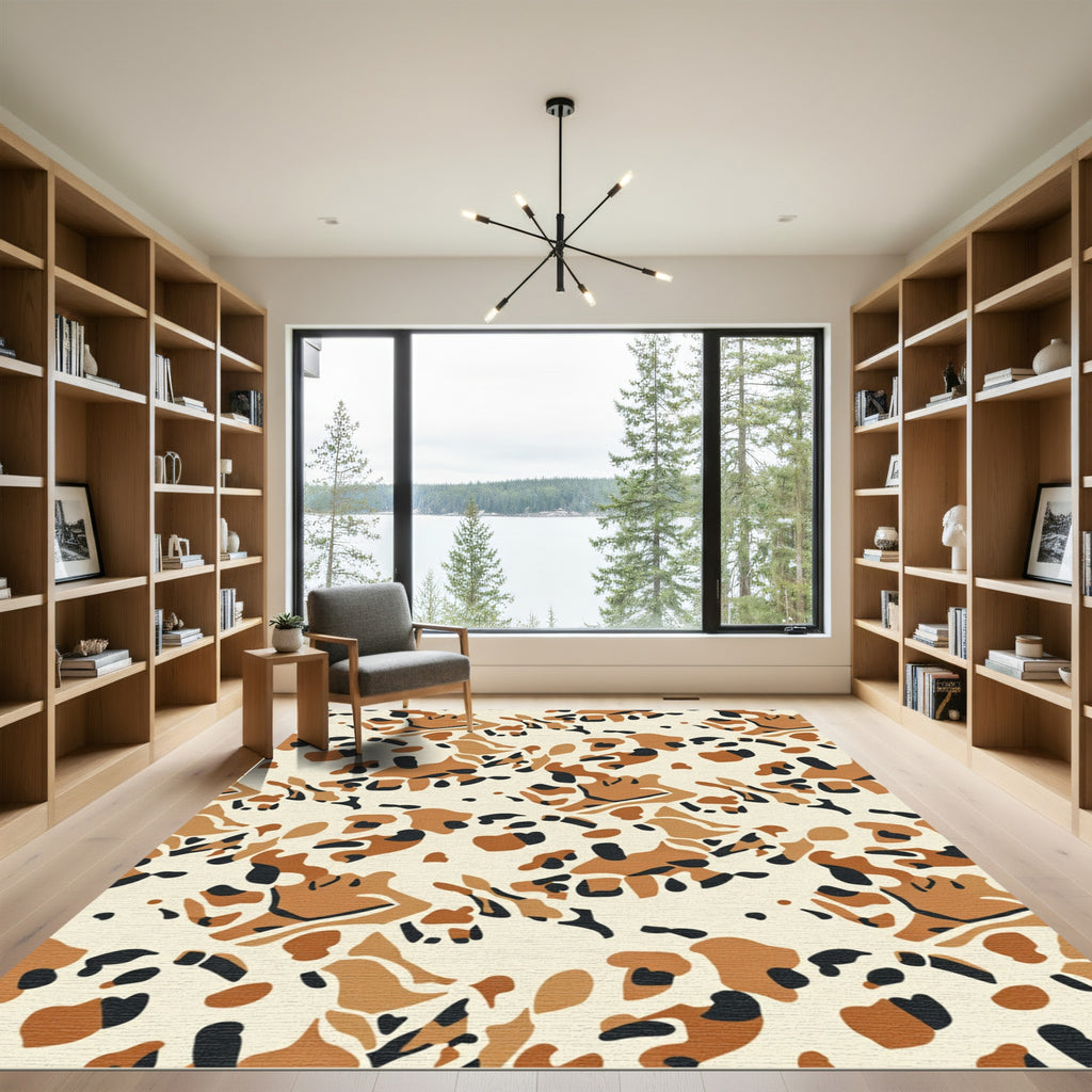 Brown Orange Black Abstract Spots Rug