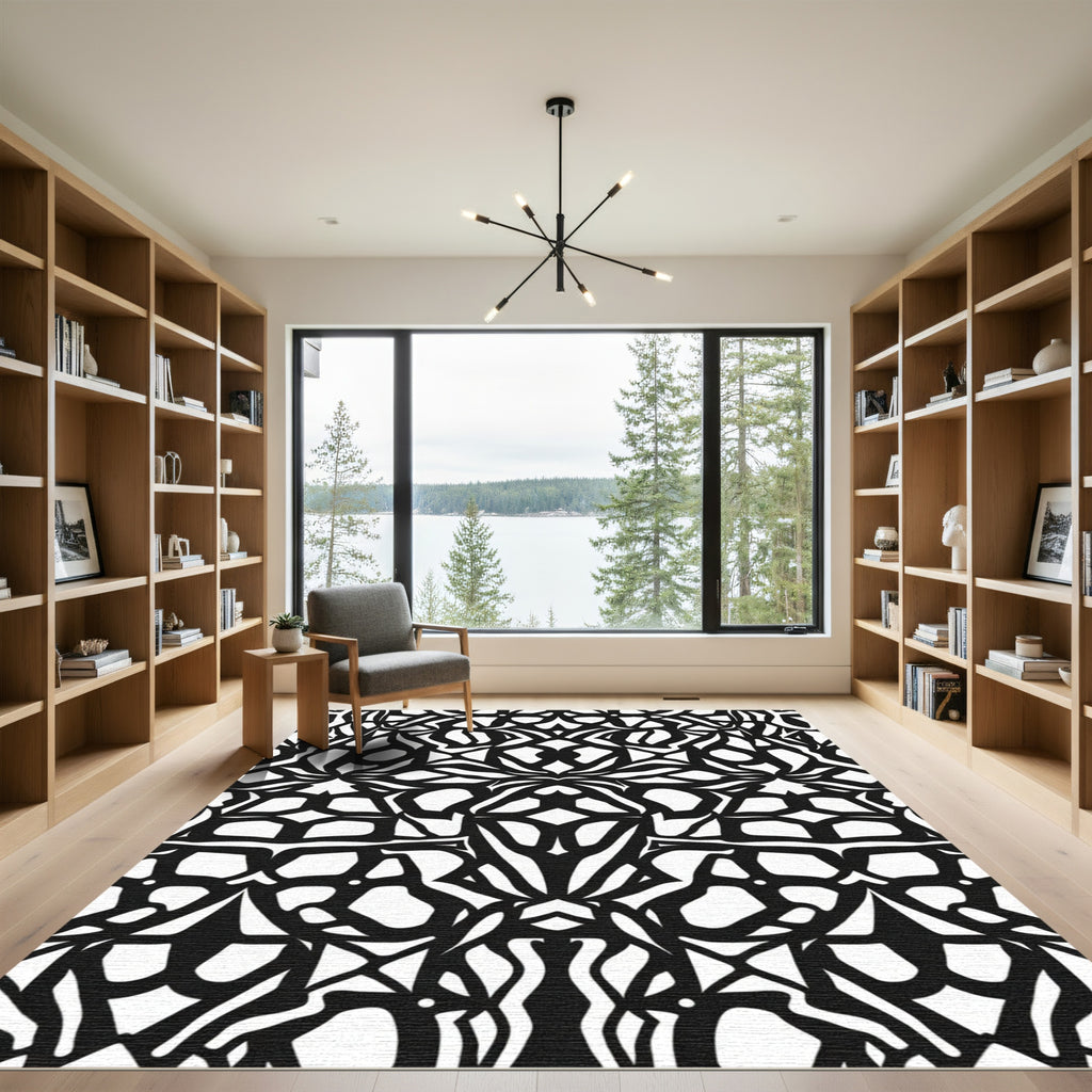 Black White Intricate Archway Medallion Rug