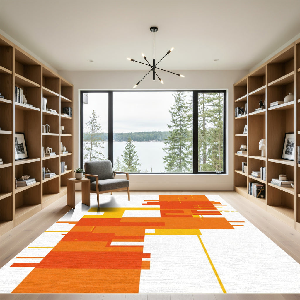 Modern Orange Geometric Rectangular Rug