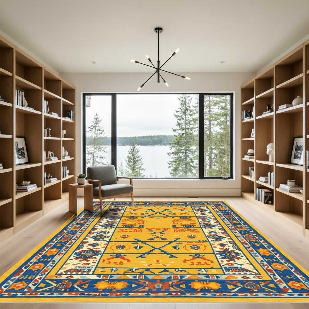 Yellow Tribal Geometric Kilim Rug