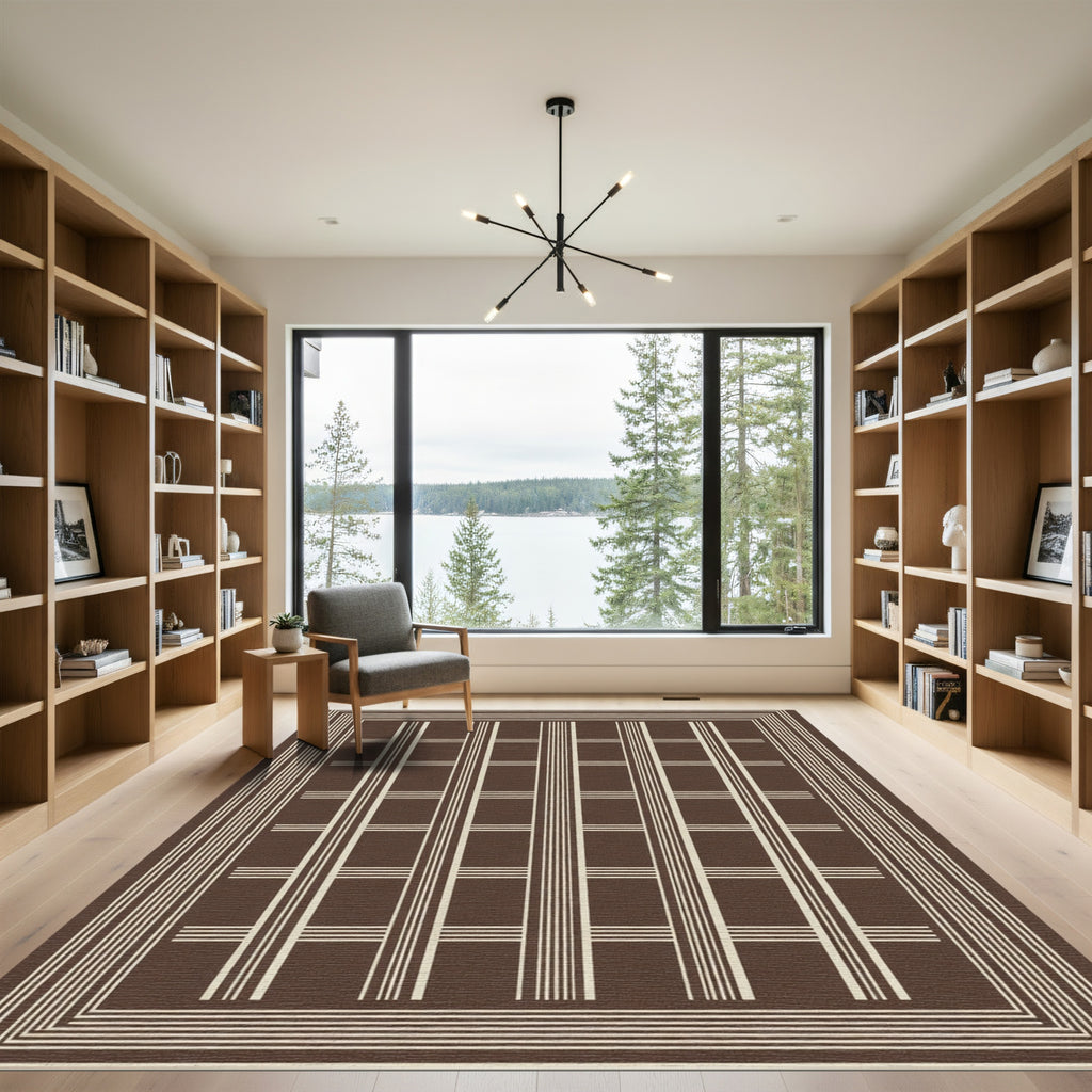 Sophisticated Cream Vertical Grid Rug