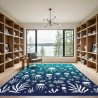 White Jellyfish and Seaweed Ocean Collage Rug