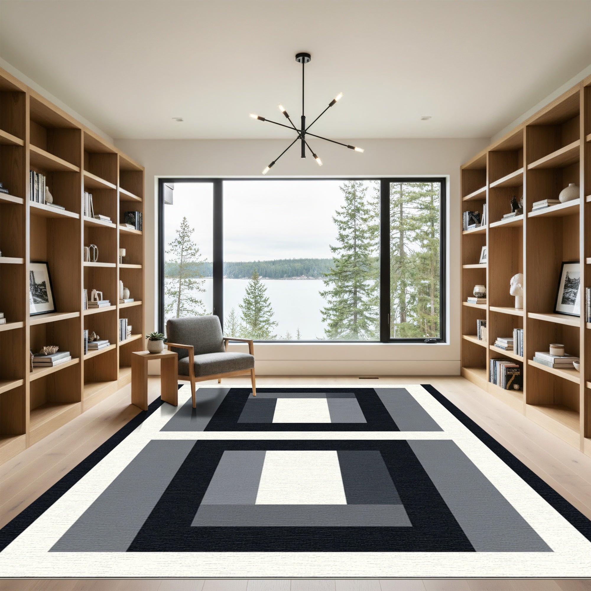 Modern Geometric Black White Squares Rug