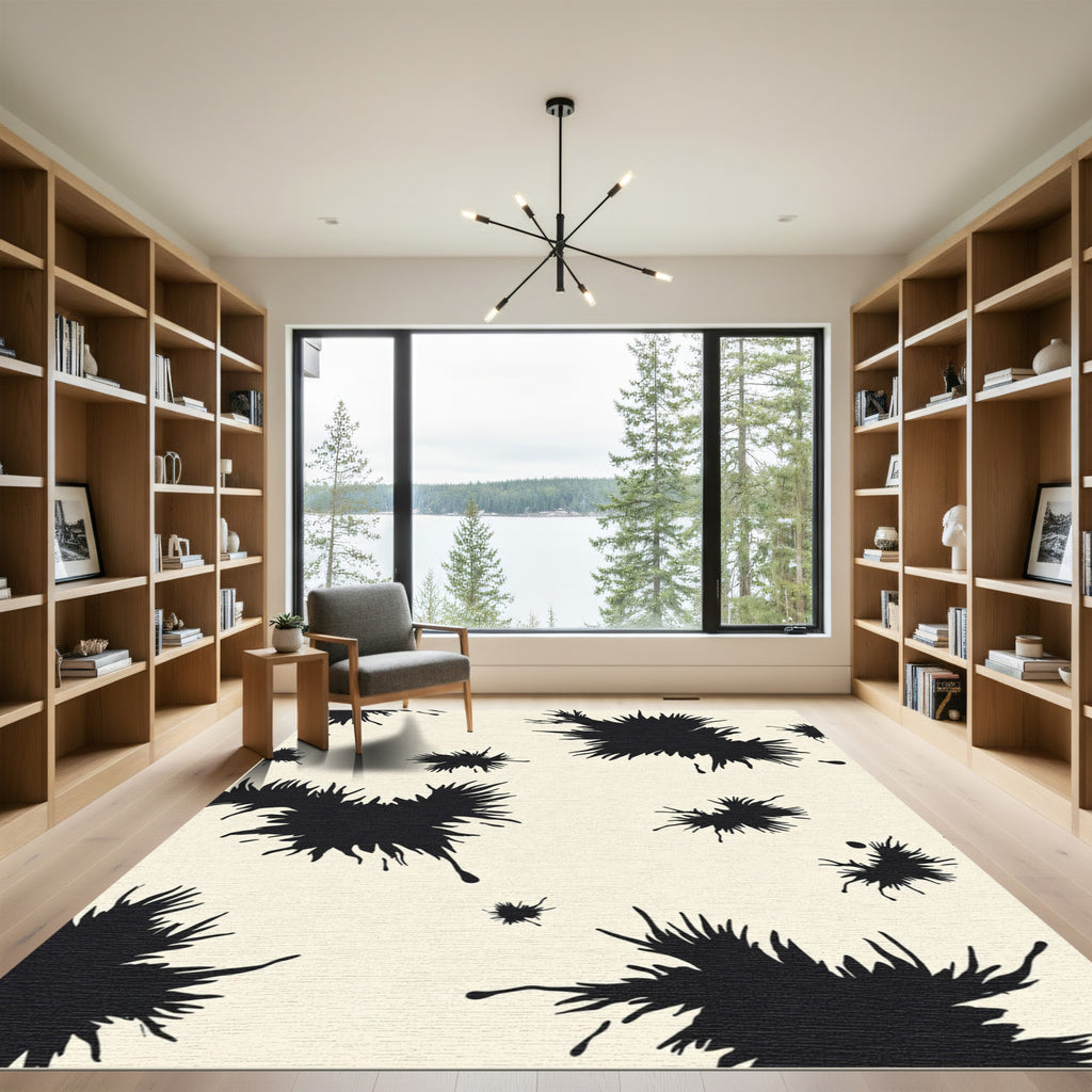 Black Splatter Abstract Organic Rug