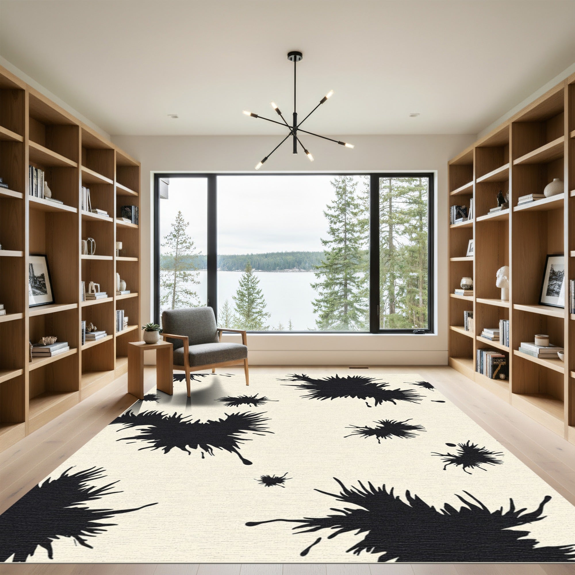 Black Splatter Abstract Organic Rug