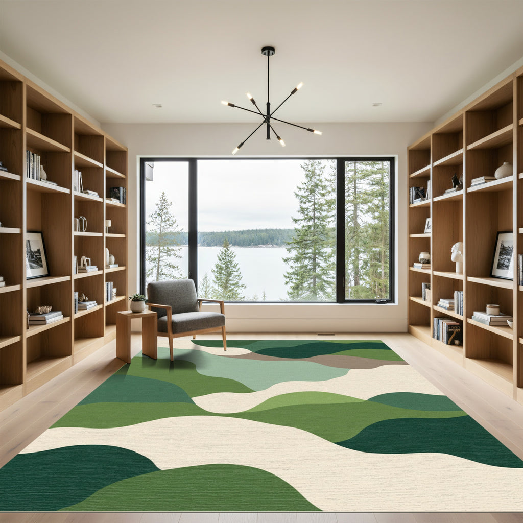 Abstract Green Wave Landscape Rug