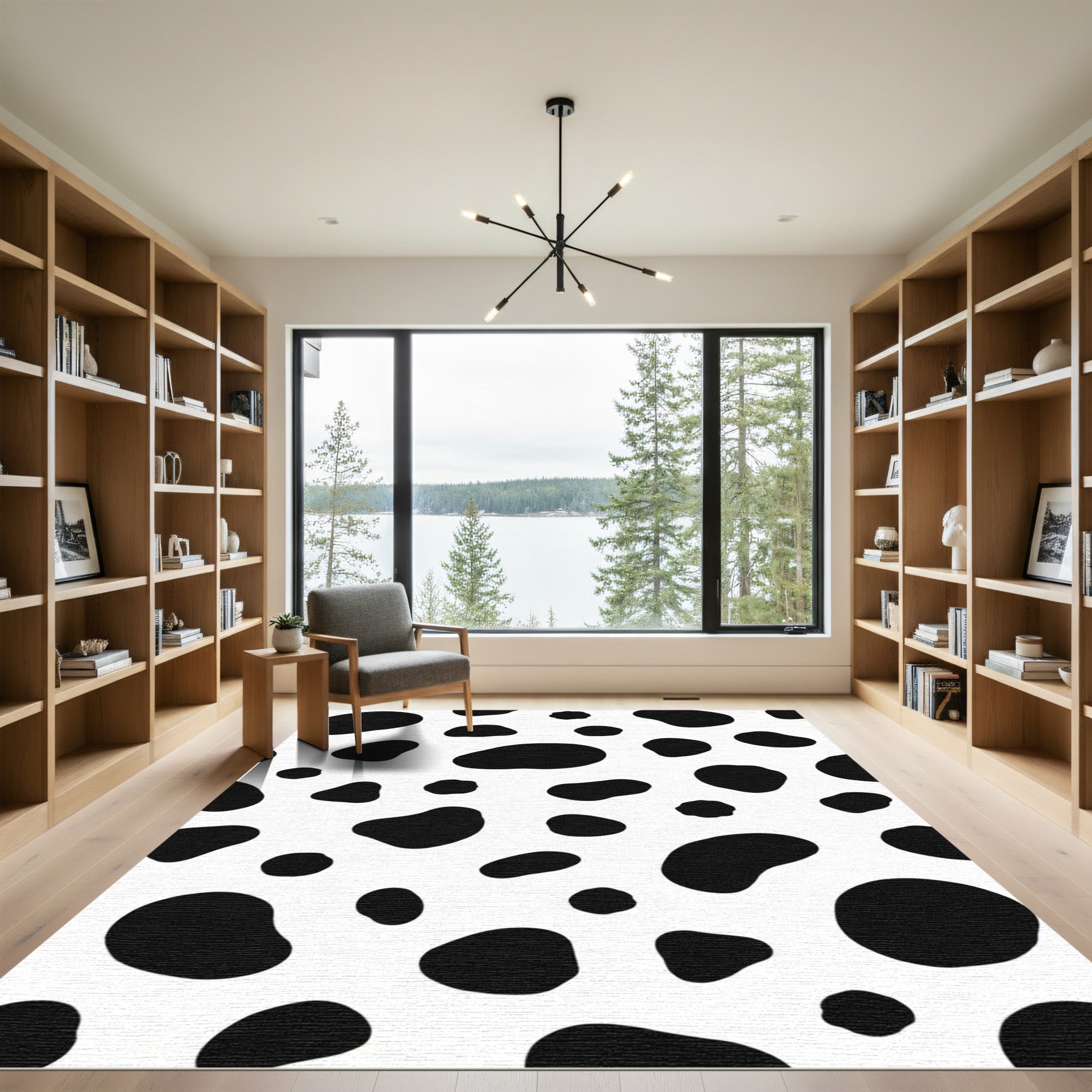 Black White Amorphous Spots Rug