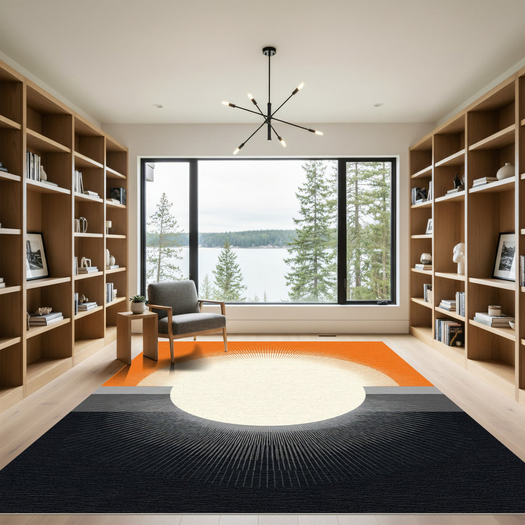 Orange Cream Sunburst Ray Rug