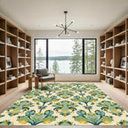 Teal Green Yellow Floral Damask Rug