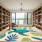 Turquoise Sea Turtle Tropical Foliage Rug