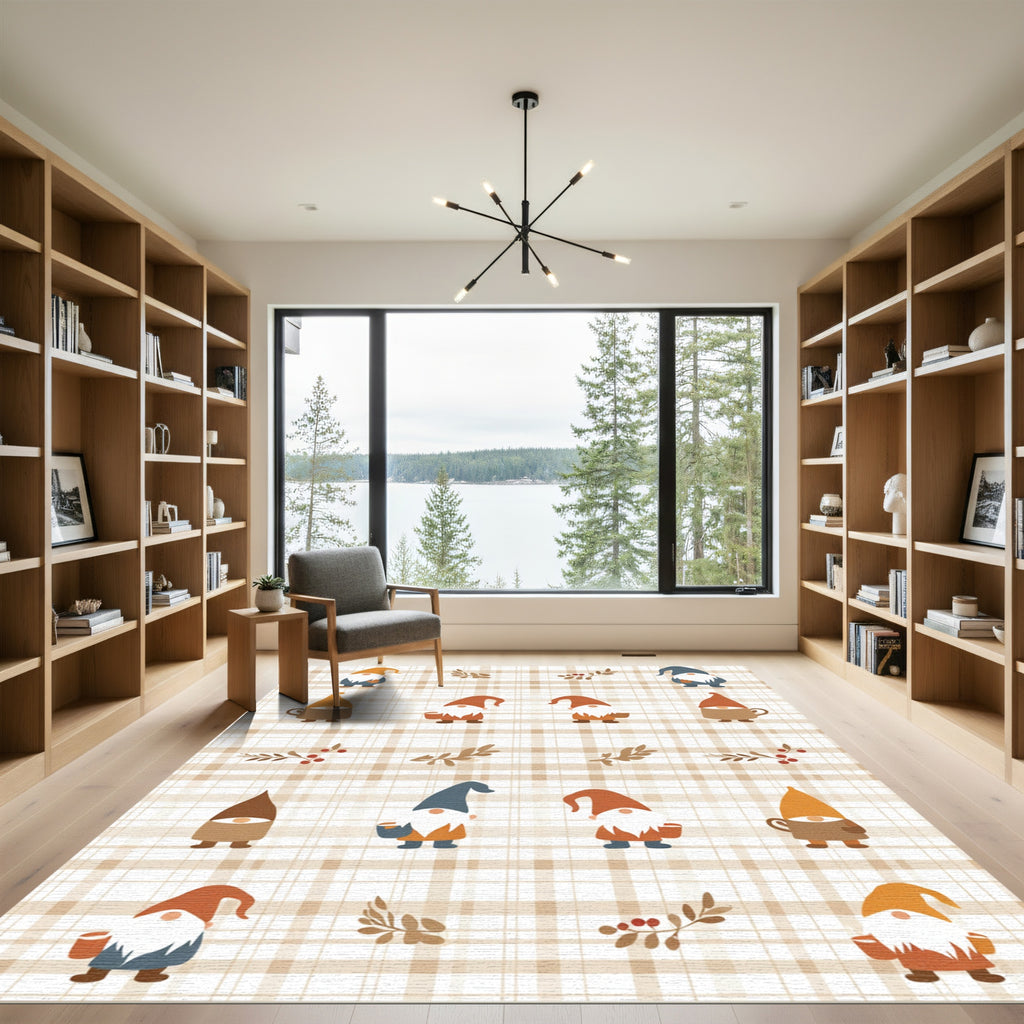 Cozy Gnomes Plaid Garden Rug