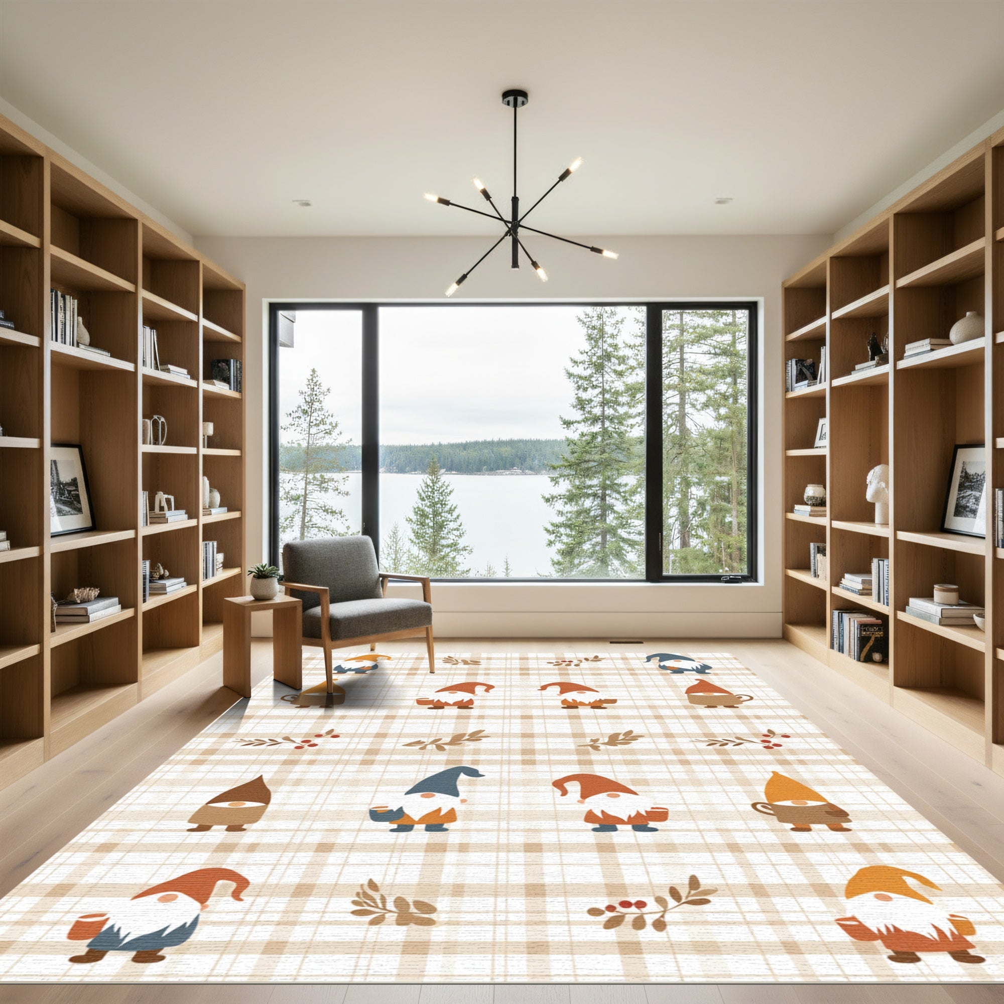 Cozy Gnomes Plaid Garden Rug
