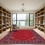 Crimson Red Geometric Tribal Rug