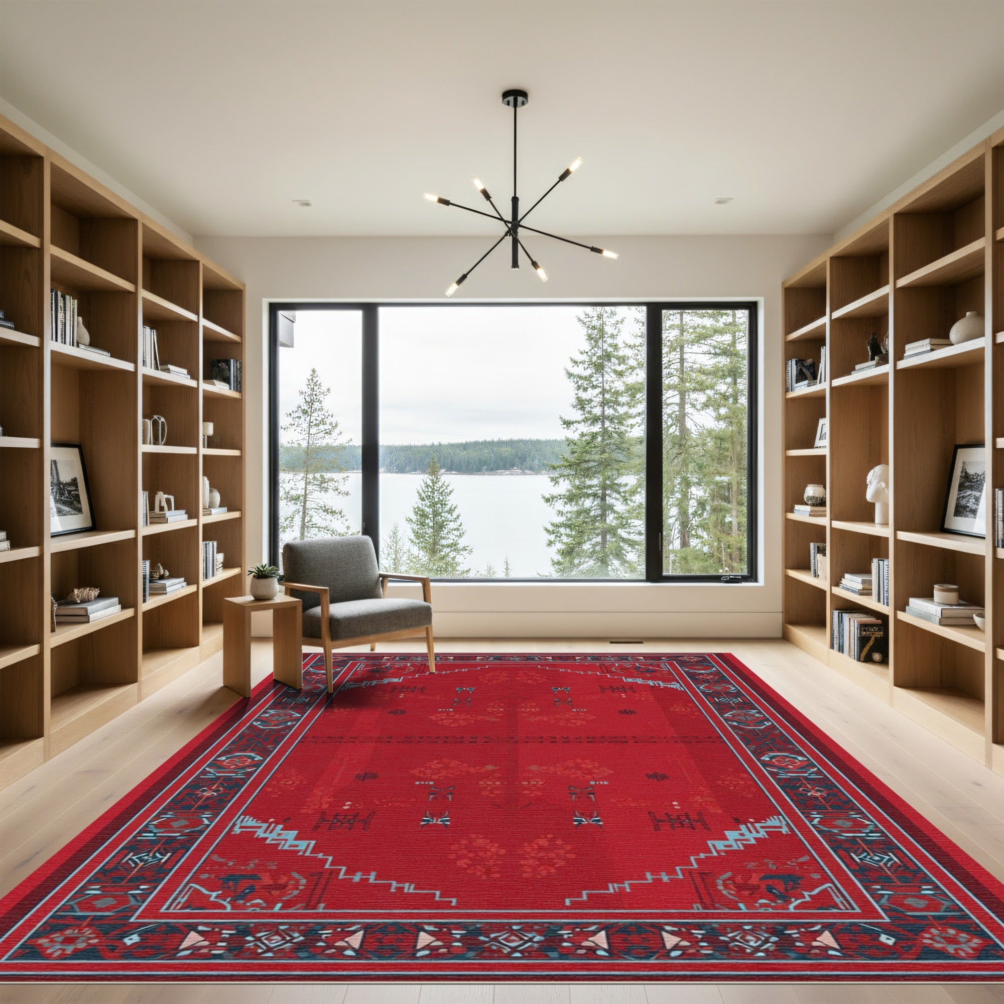Crimson Red Geometric Tribal Rug