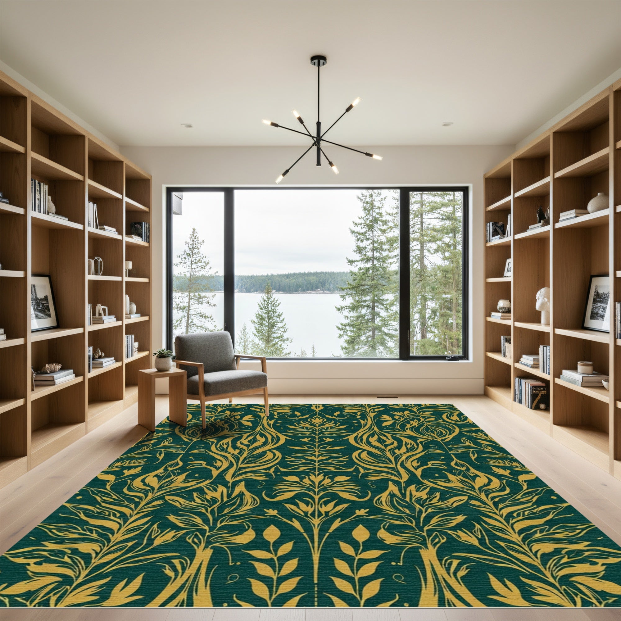 Emerald and Gold Floral Art Nouveau Rug