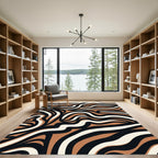 Amber Black White Wavy Stripes Rug