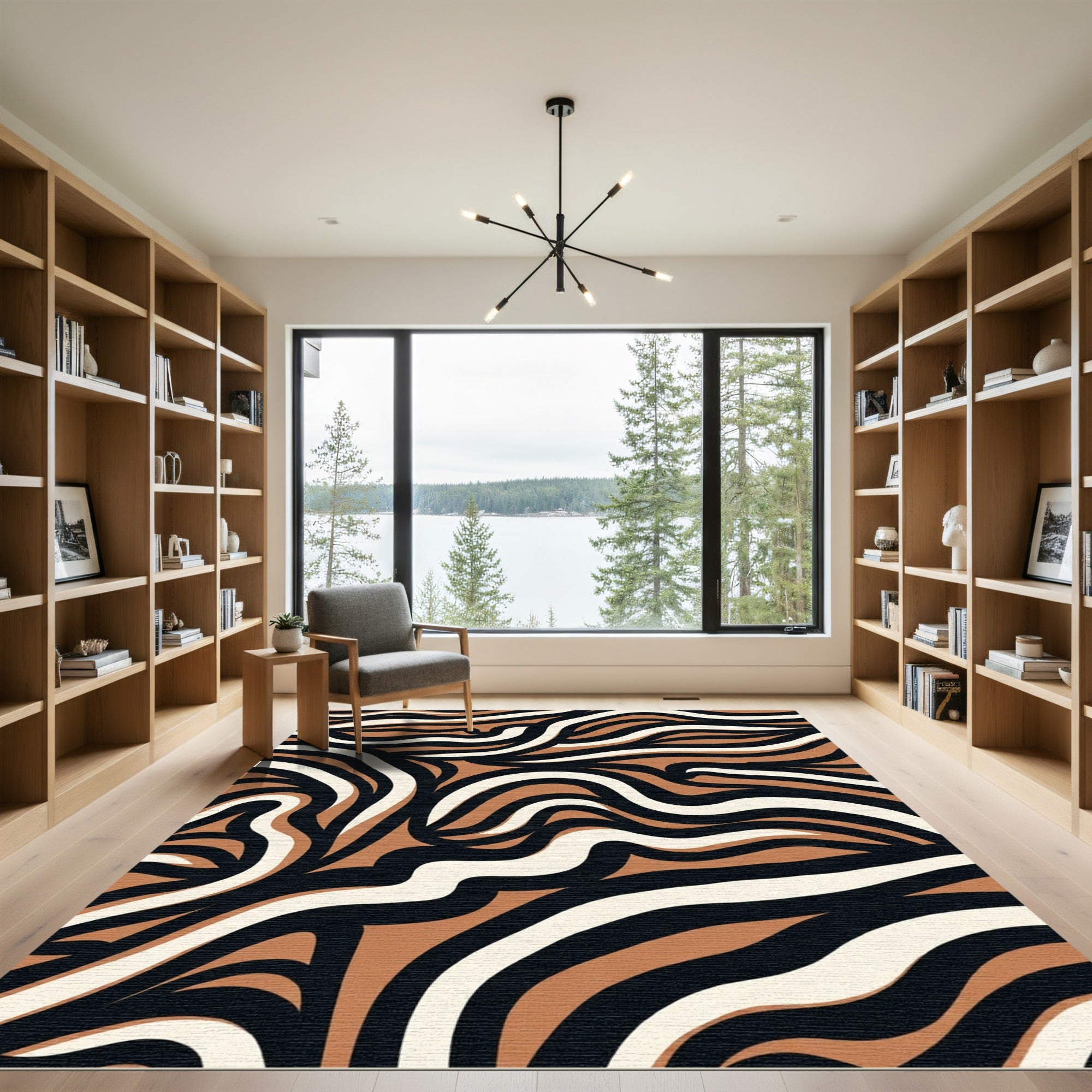 Amber Black White Wavy Stripes Rug