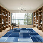Deep Blue Geometric Pixel Grid Rug
