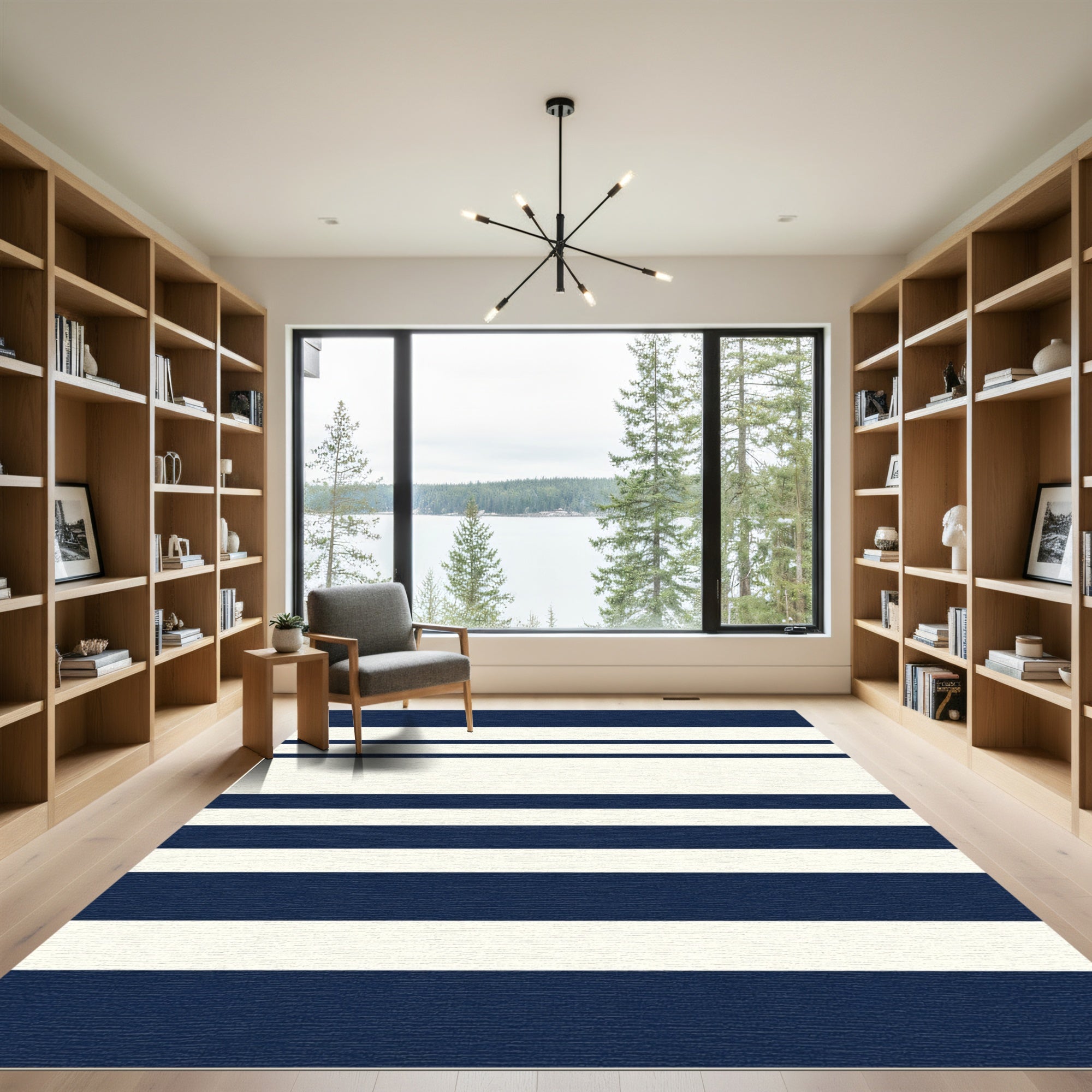 Classic Navy Cream Stripe Rug
