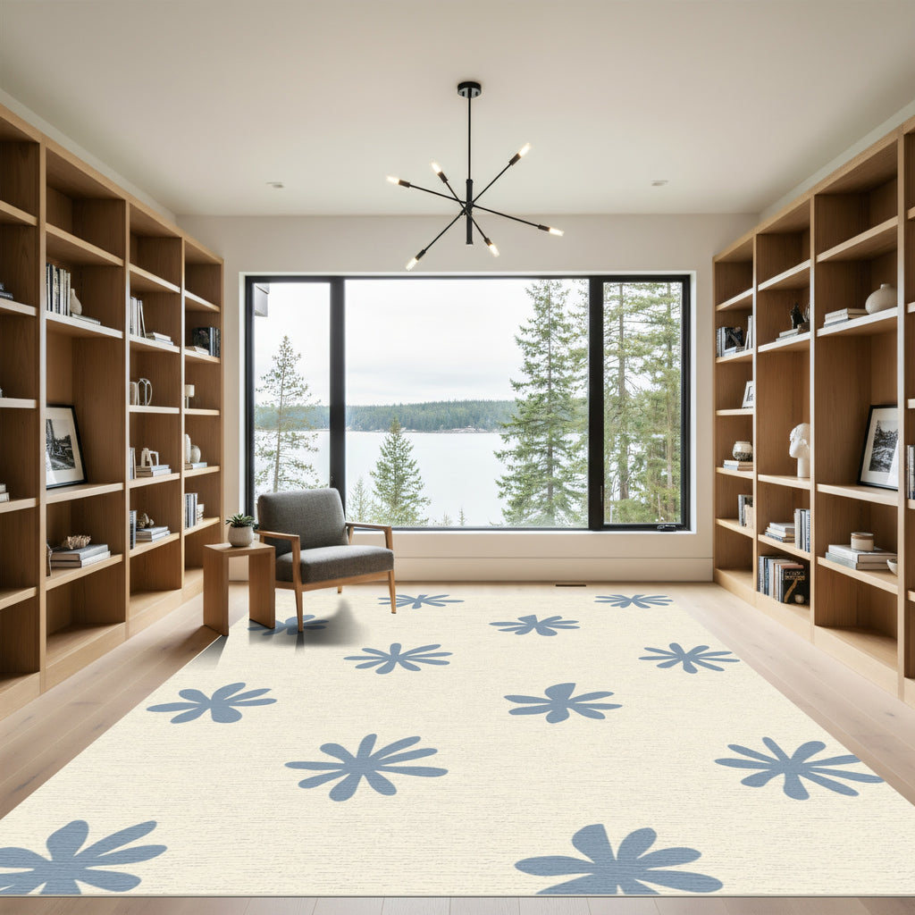 Pale Blue Starburst Flower Repeating Pattern Rug