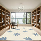 Pale Blue Starburst Flower Repeating Pattern Rug