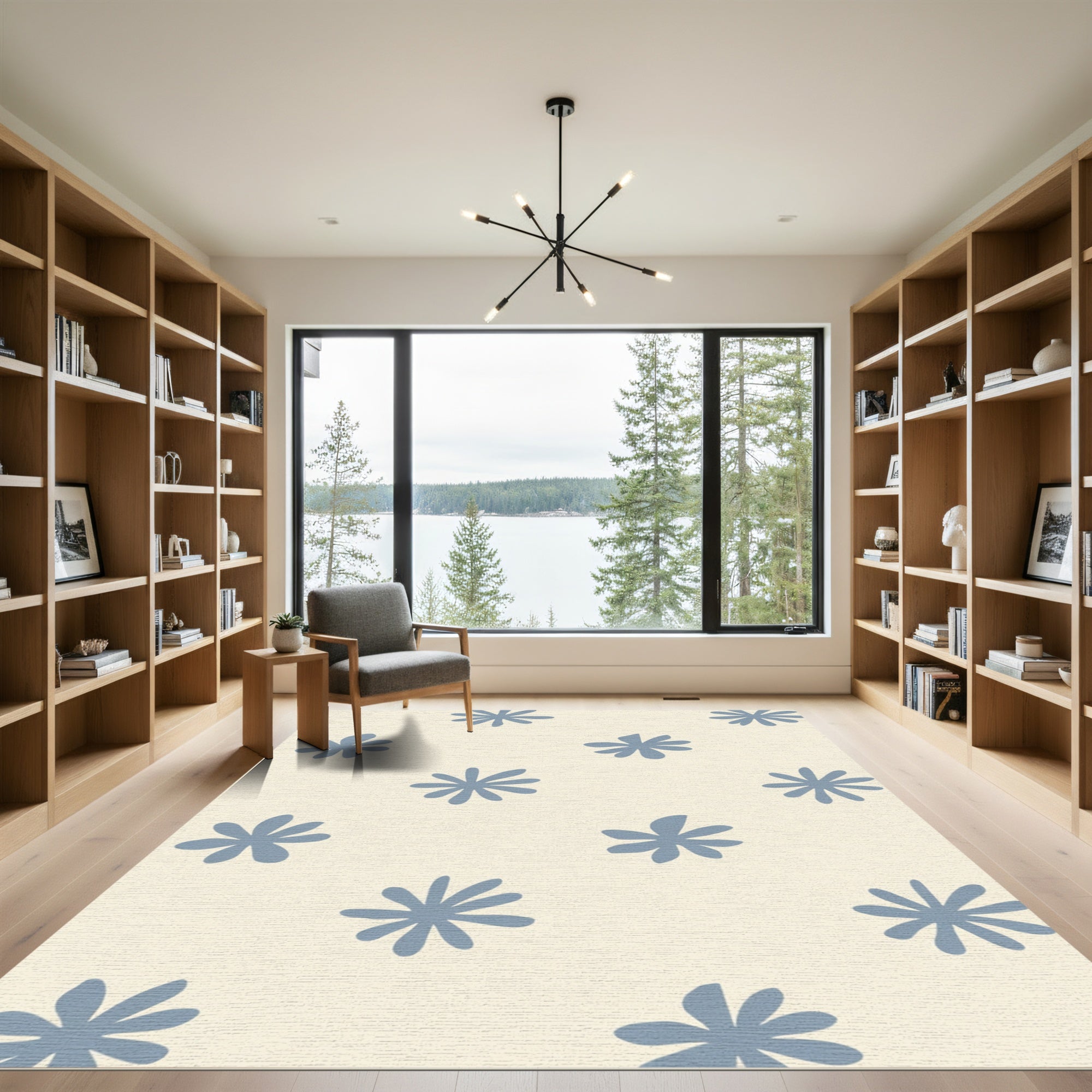 Pale Blue Starburst Flower Repeating Pattern Rug