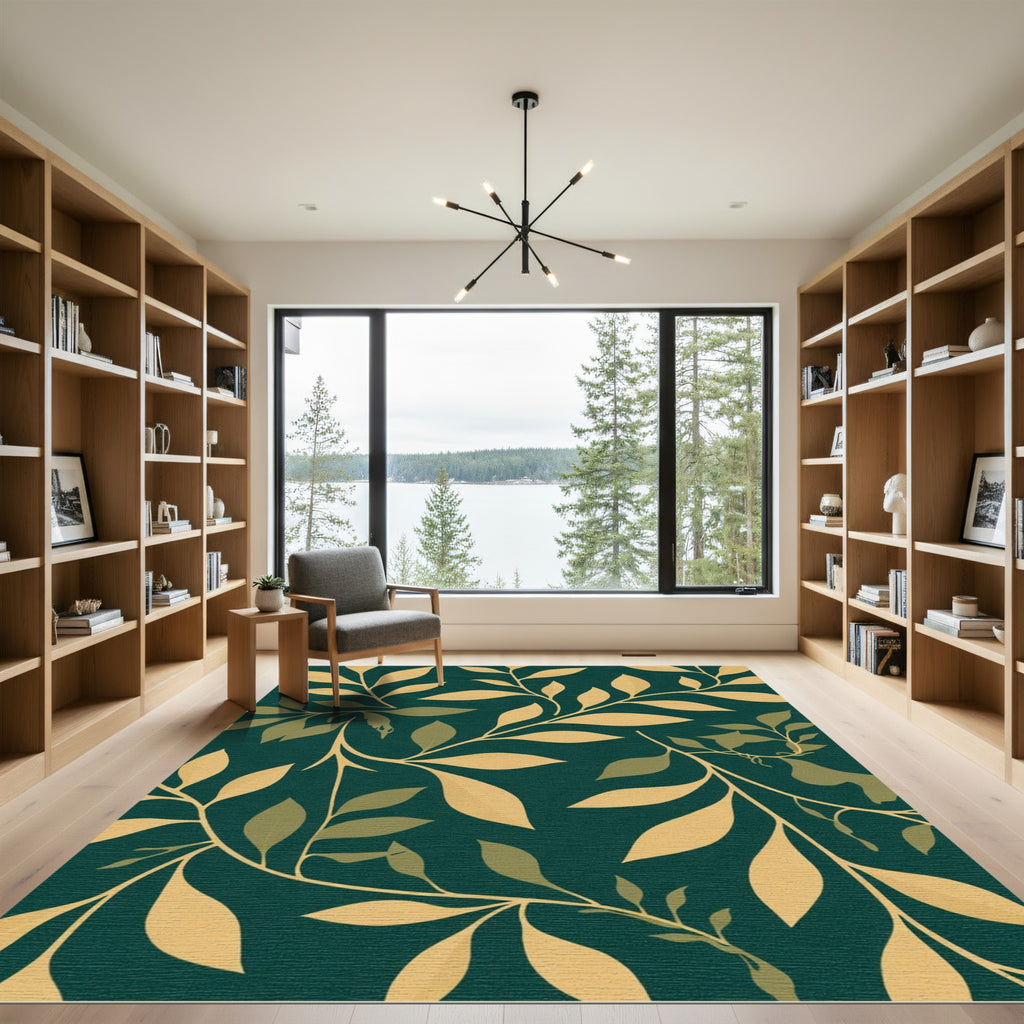 Emerald Green Golden Branch Foliage Rug
