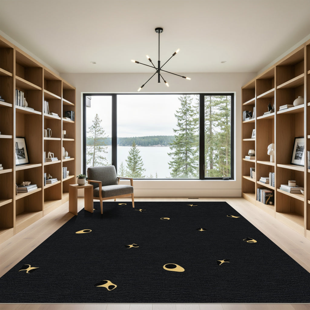Black Gold Abstract Amoeba Rug