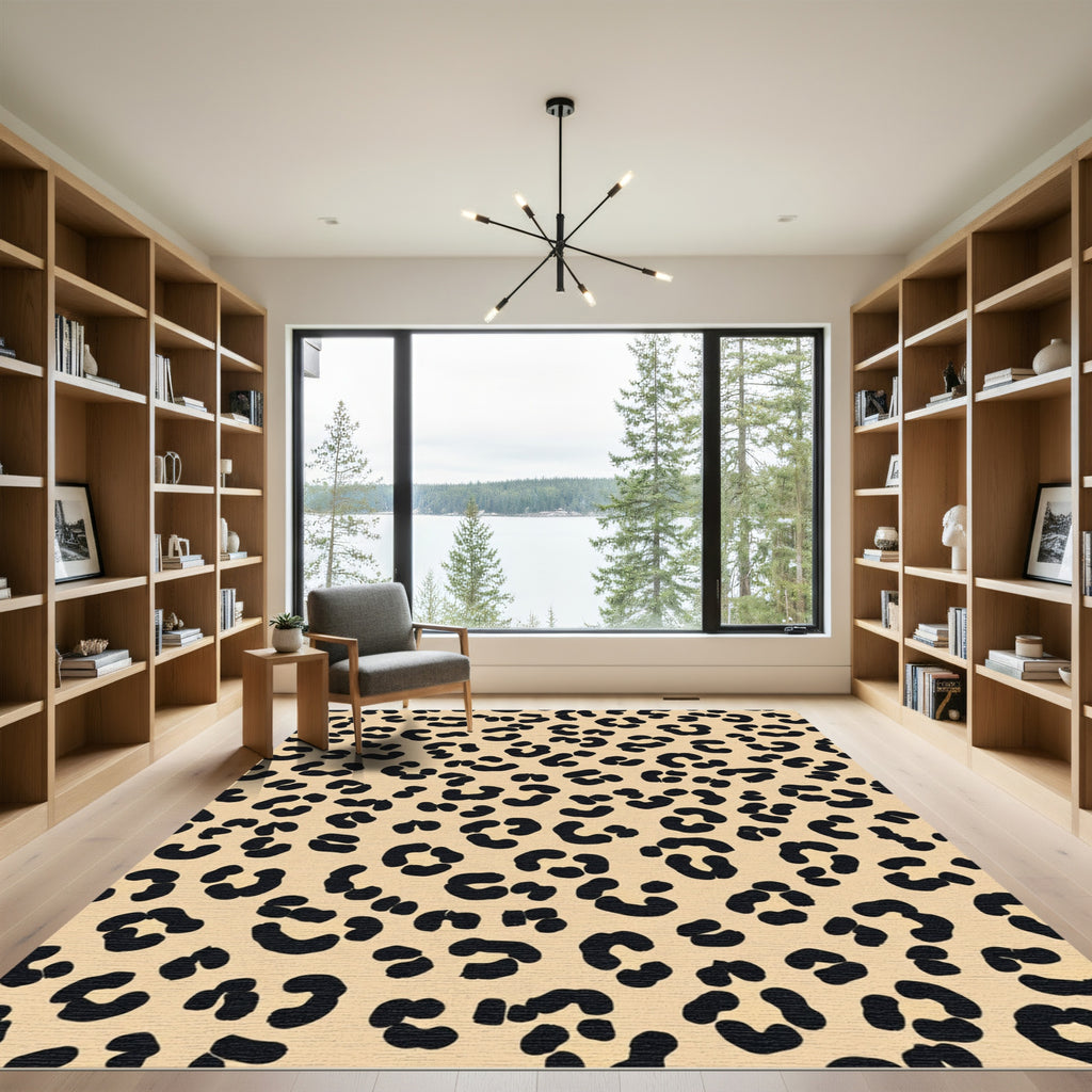 Classic Beige Black Leopard Spots Rug