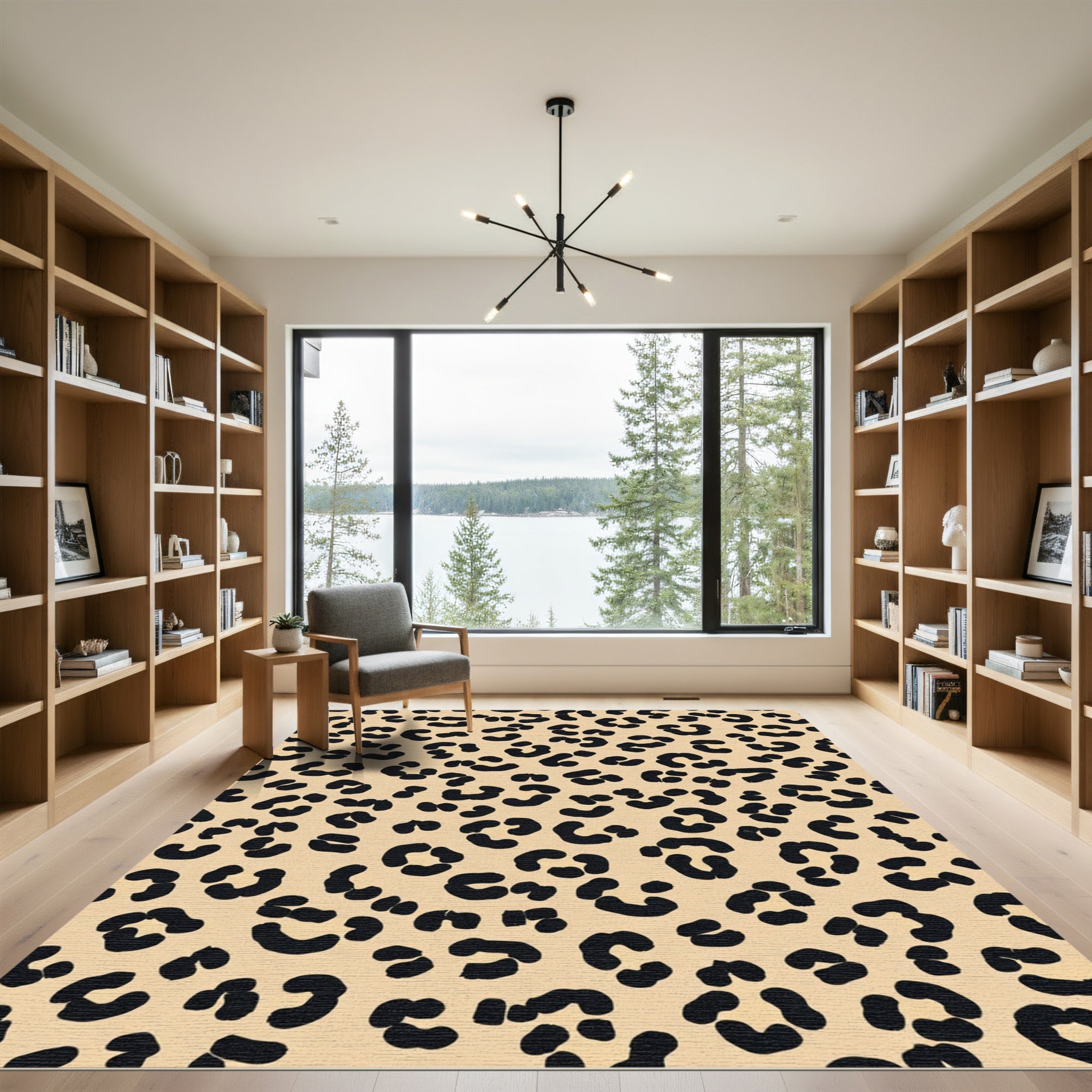 Classic Beige Black Leopard Spots Rug