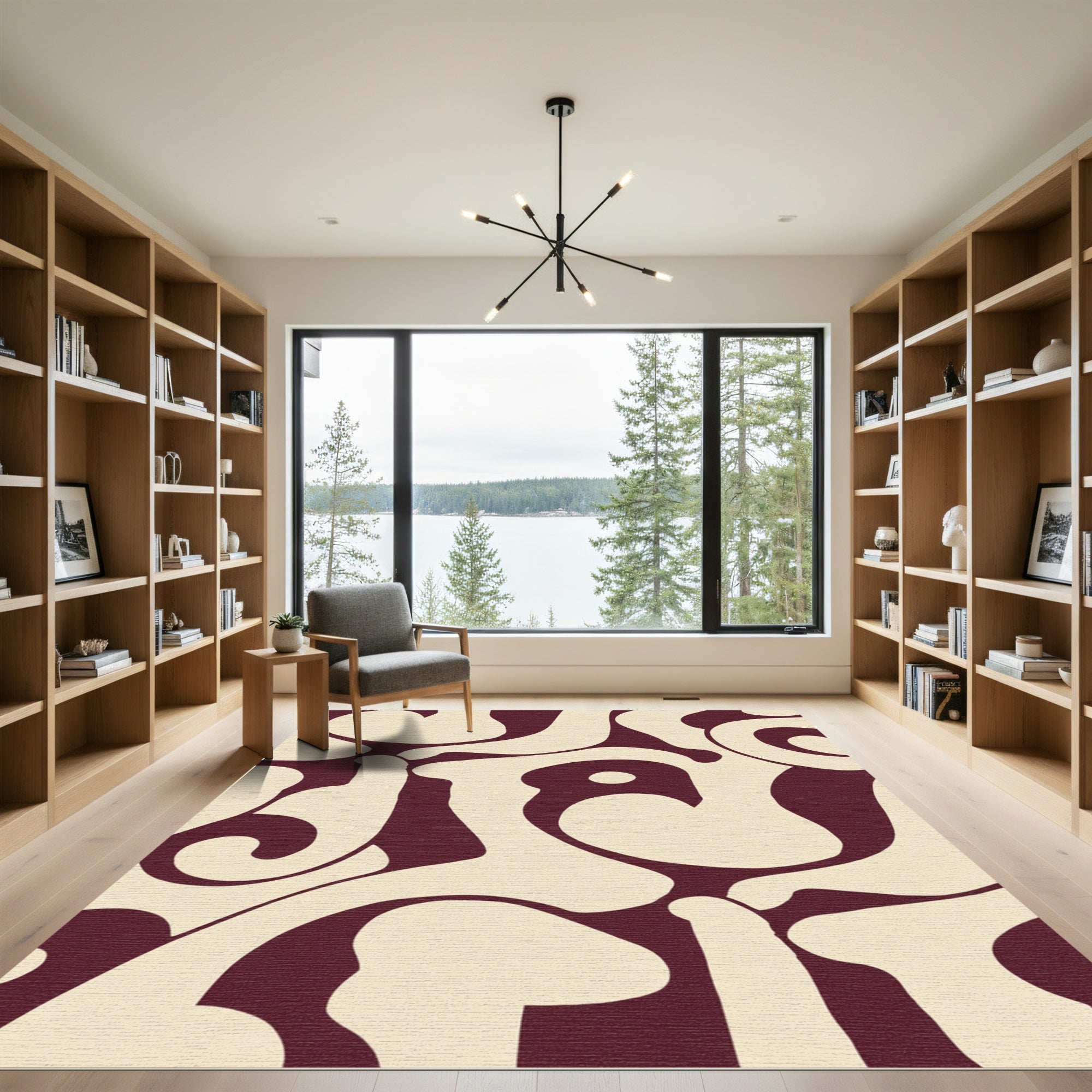 Crimson Ivory Creamy Abstract Flow Rug