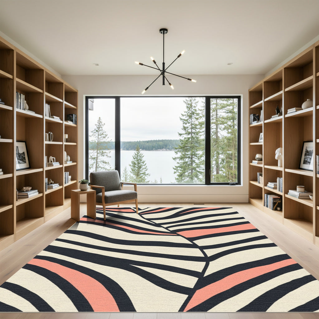 Bold Curved Stripe Black Coral Rug