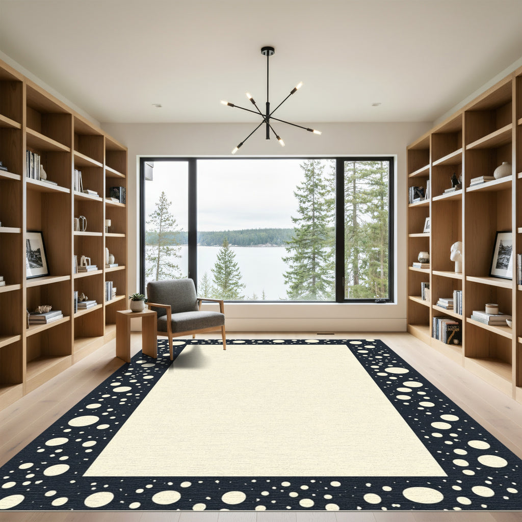 Navy Ivory Spotted Border Rug