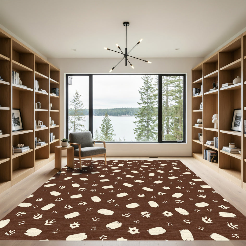 Brown Cream Gestural Scattered Markings Rug