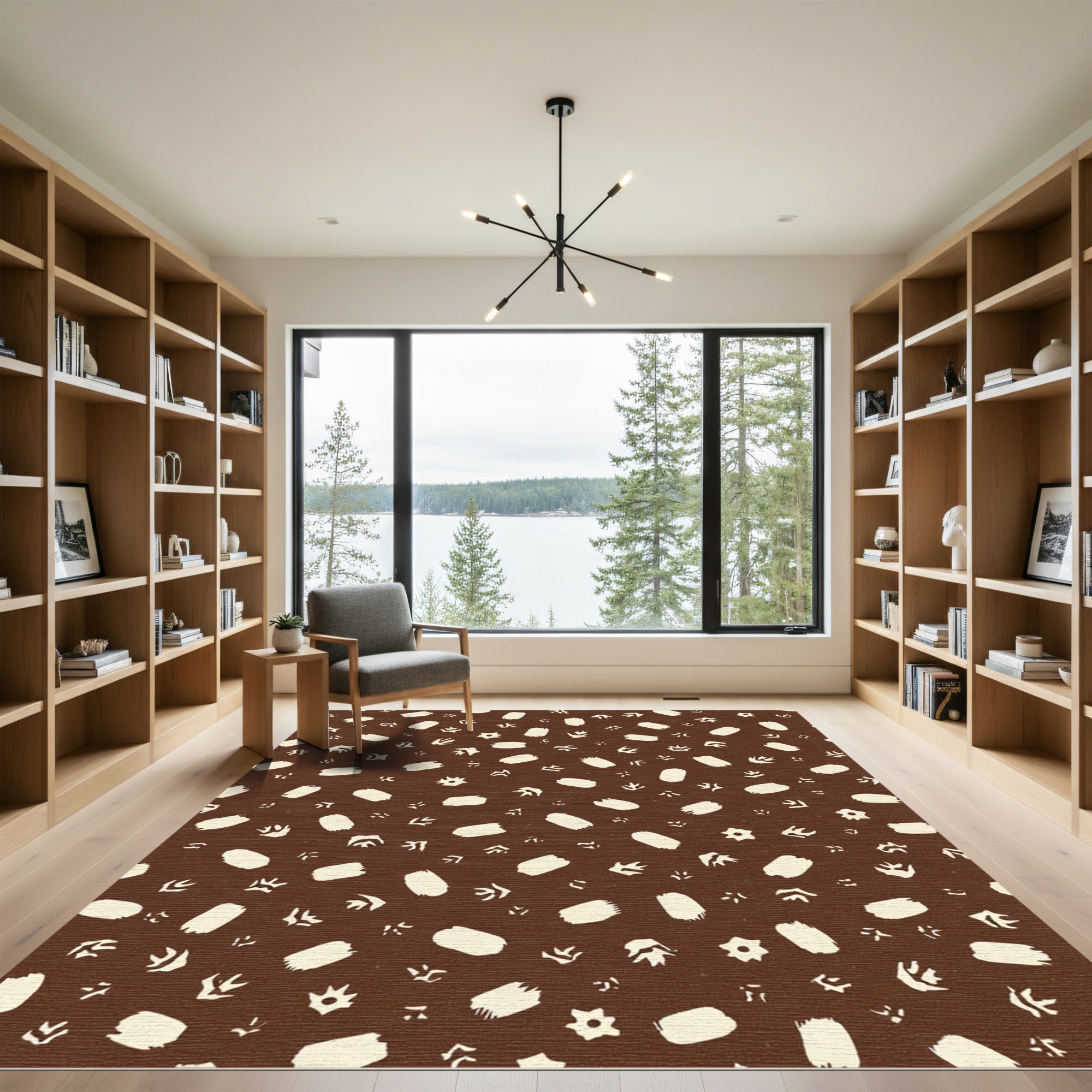 Brown Cream Gestural Scattered Markings Rug