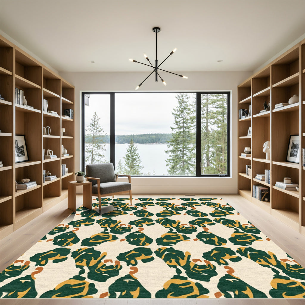 Deep Forest Abstract Organic Shapes Rug