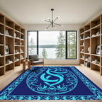 Aqua Abstract Celtic Knot Emblem Rug