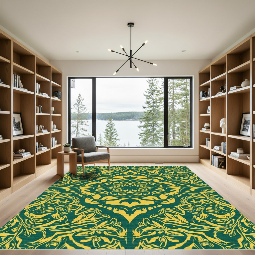 Emerald Gold Vintage Floral Medallion Rug