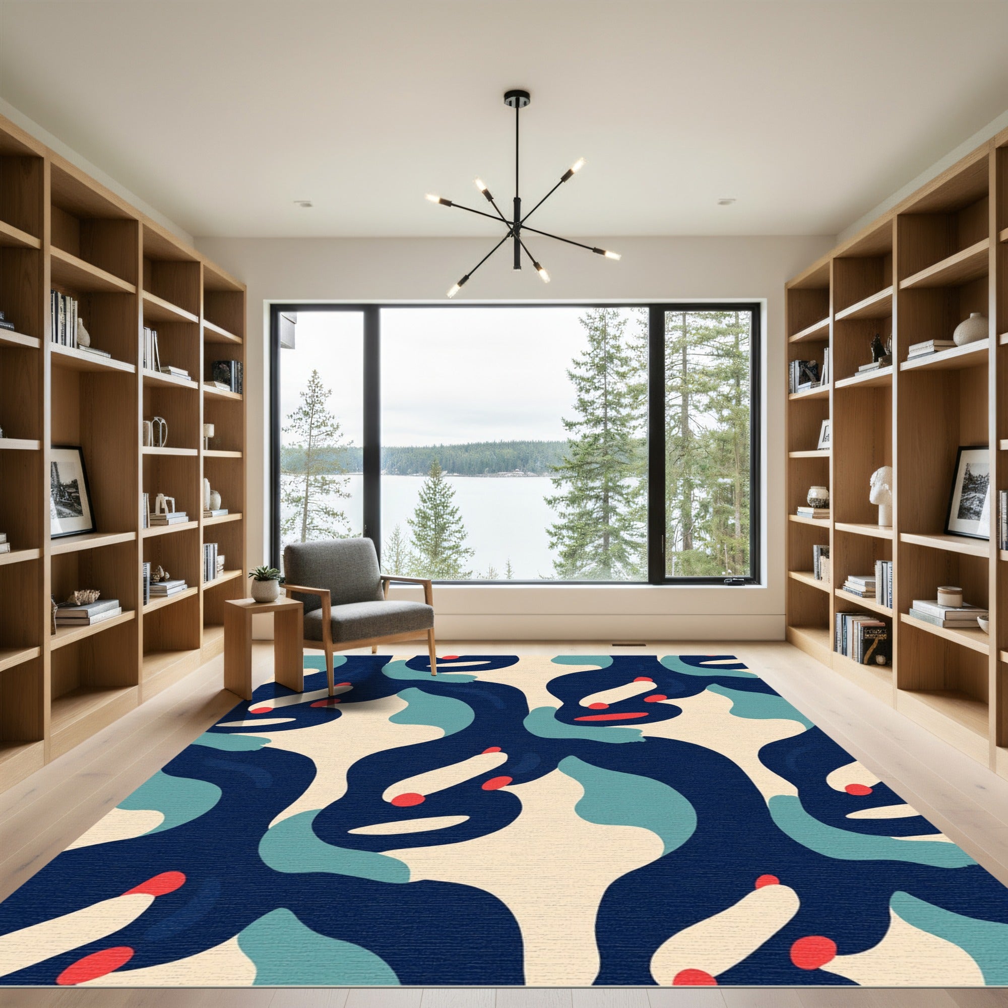 Abstract Ivory Navy Fluid Shape Rug